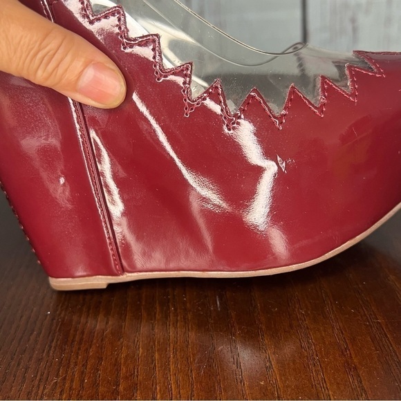 JEFFREY CAMPBELL AUDREY - TWO burgundy 6” wedge patent PU Platforms 6.5 Trending - Picture 3 of 16